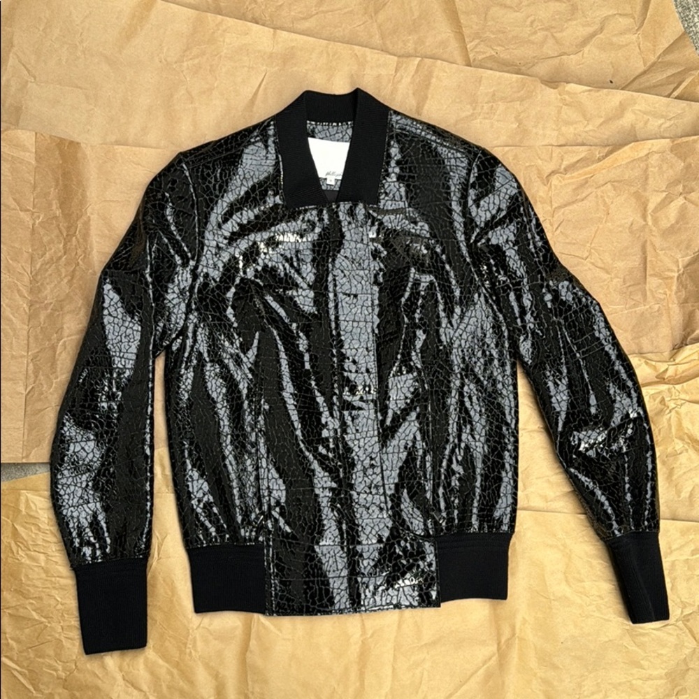 Phillip Lim Leather Bomber Jacket Glam sparkly festive